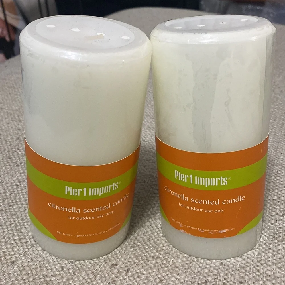 NWT Pier 1 Outdoor Citronella Pillar Candles 3x6 Set of 2